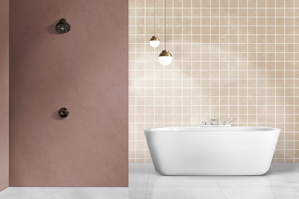 bagno piastrelle Tortora beige pareti tortora e crema